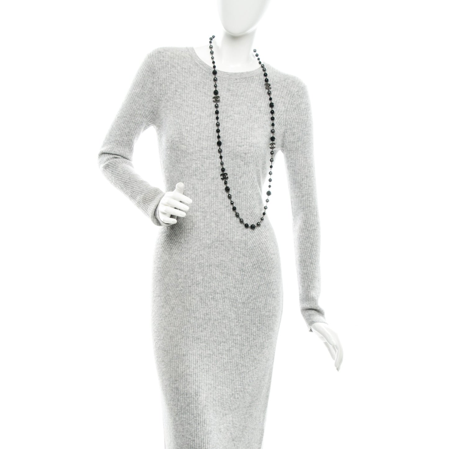 Ruthenium Pearl Beaded CC Long Necklace Black