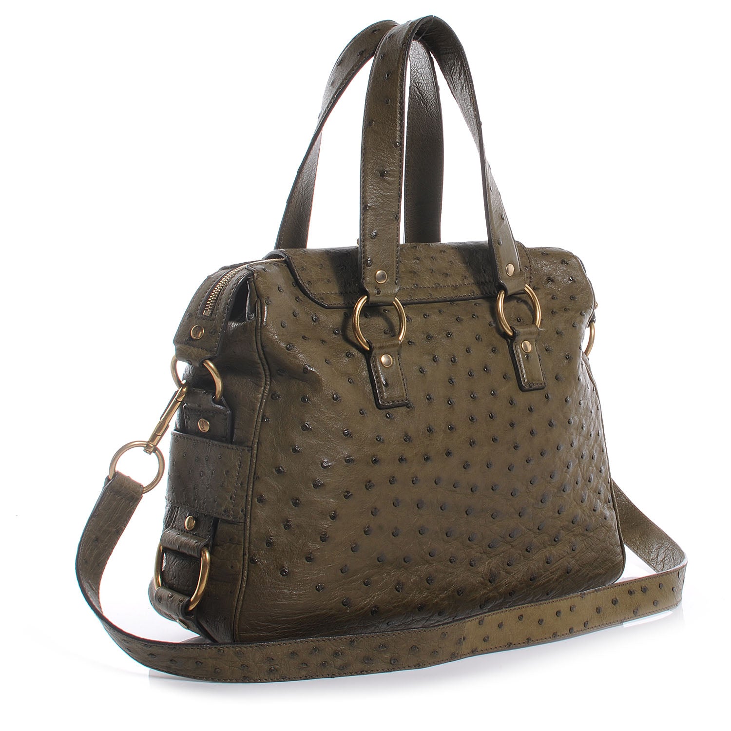 Saint Laurent Ostrich Rive Gauche Medium Jungle 3 of 8