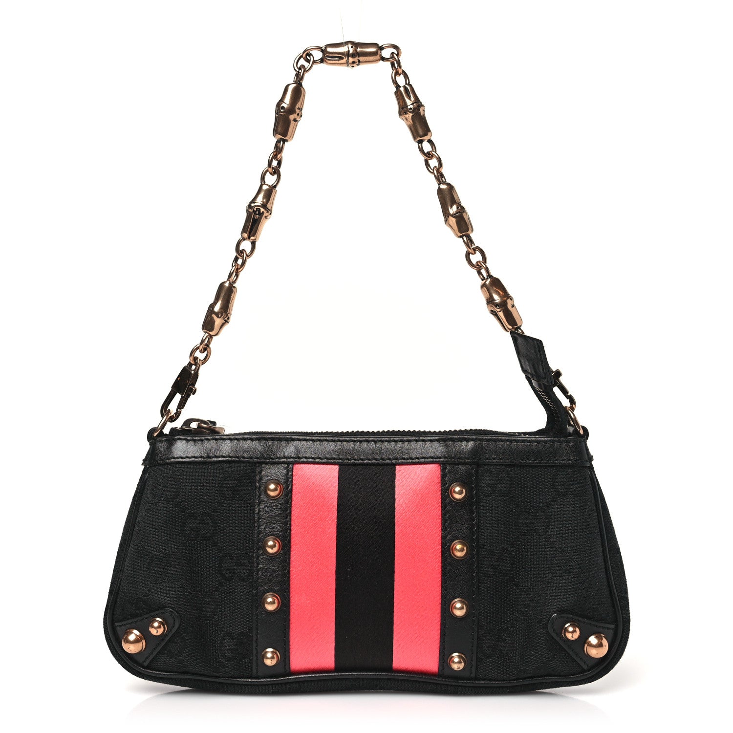 Gucci Monogram Web Studded Chain Clutch Black 1 of 10