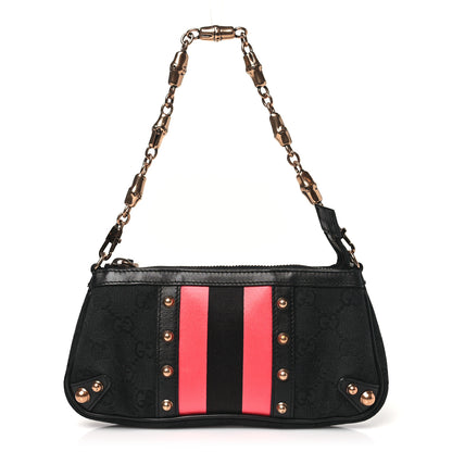 Gucci Monogram Web Studded Chain Clutch Black 1 of 10
