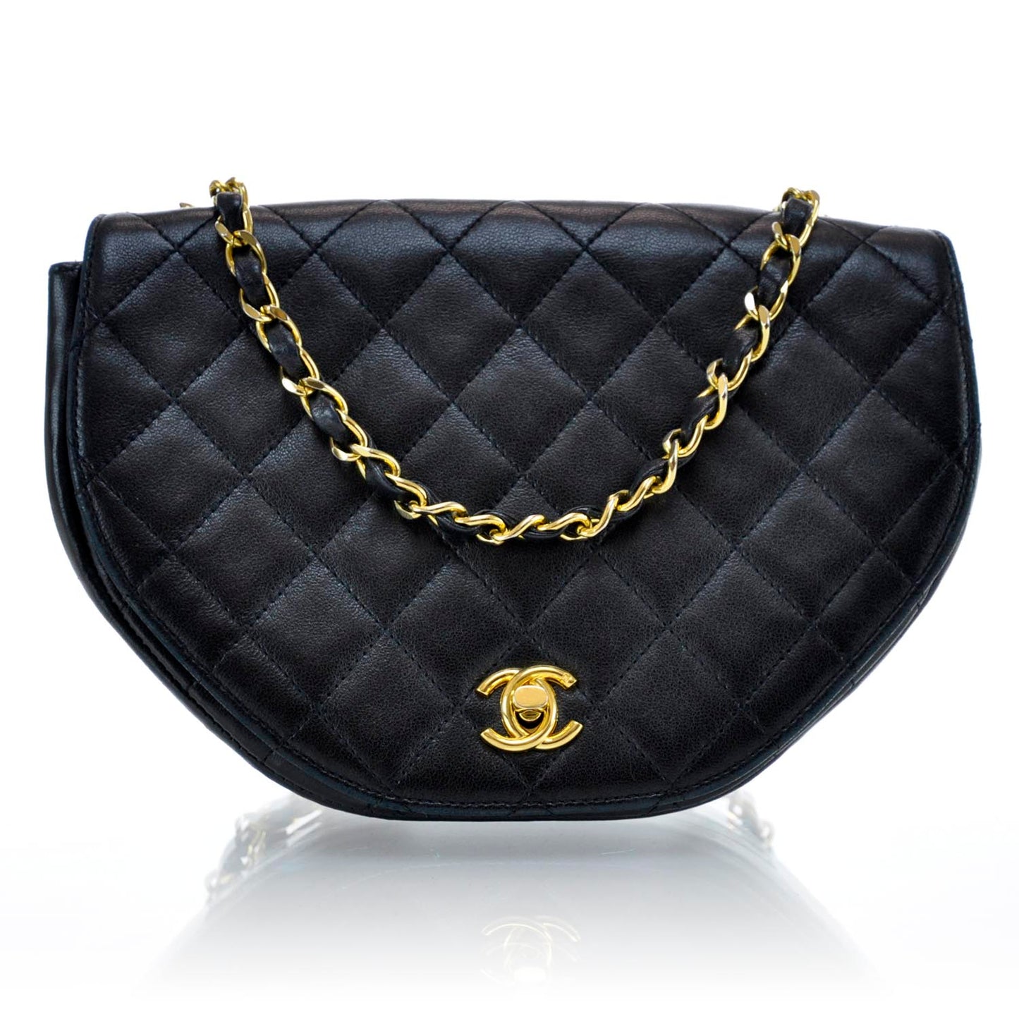 Lambskin Quilted Small Half Moon Flap Black