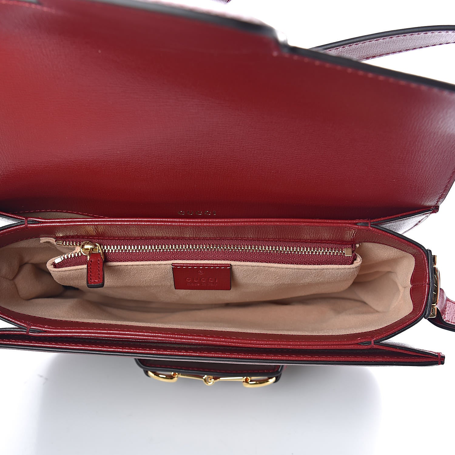 Gucci GG Supreme Monogram Azalea Calfskin Horsebit 1955 Shoulder Bag Beige Ebony New Cherry Red 5 of 10