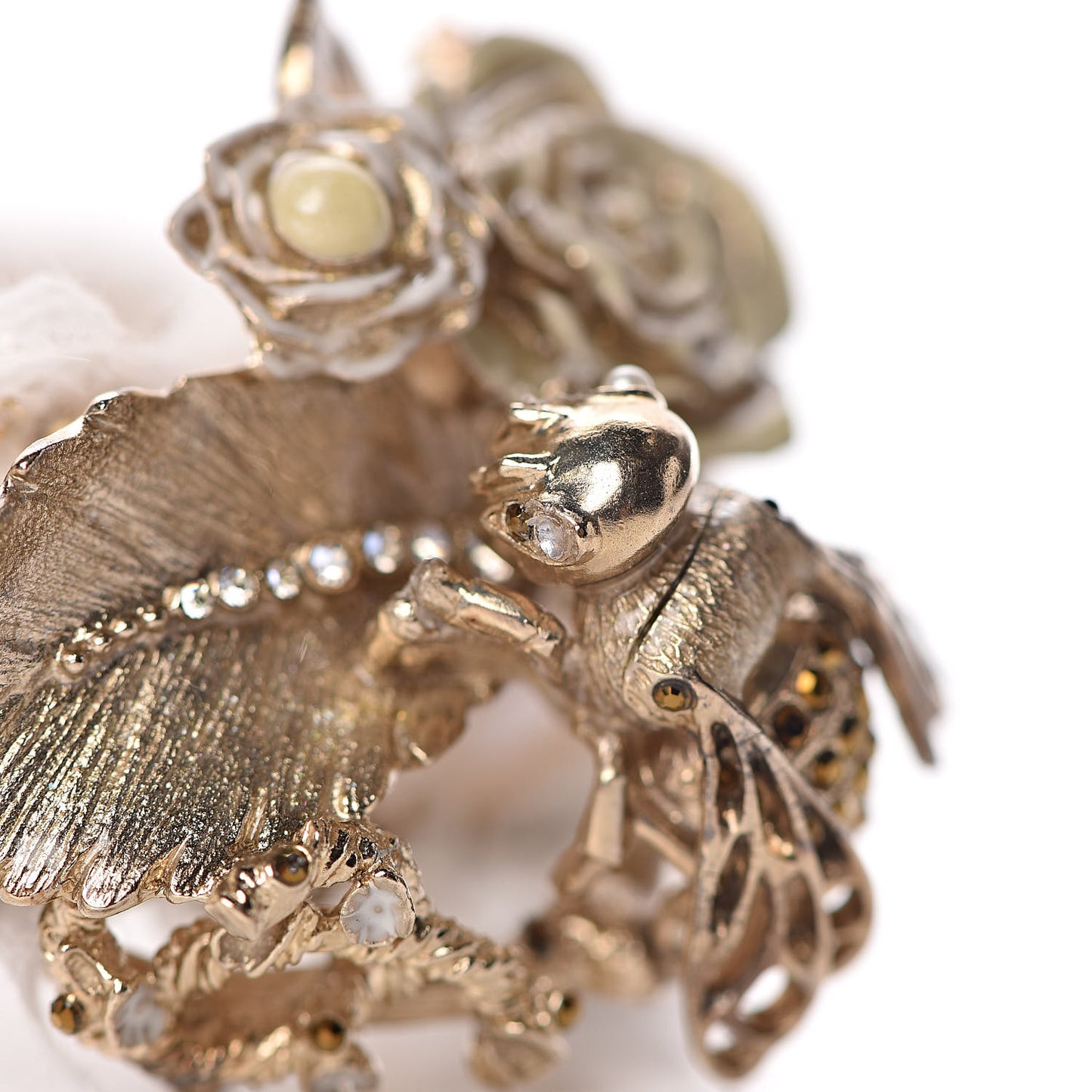 Enamel Pearl Crystal Bee CC Choker Necklace Gold