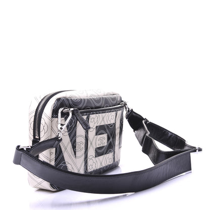 Chanel Coated Canvas Calfskin Camellia Printed Camera Case Black Beige 3 of 13