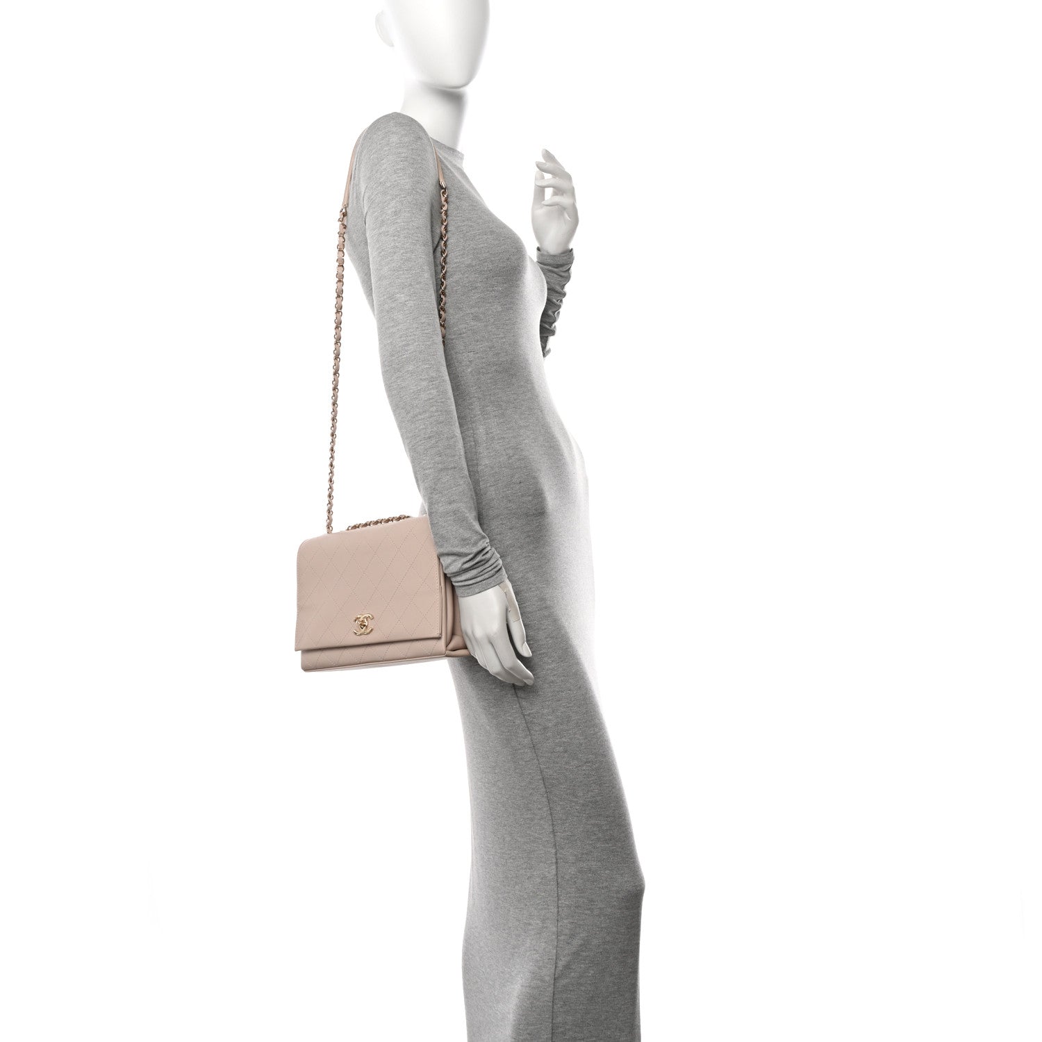 Chanel Calfskin Stitched Flap Light Beige 3 of 11