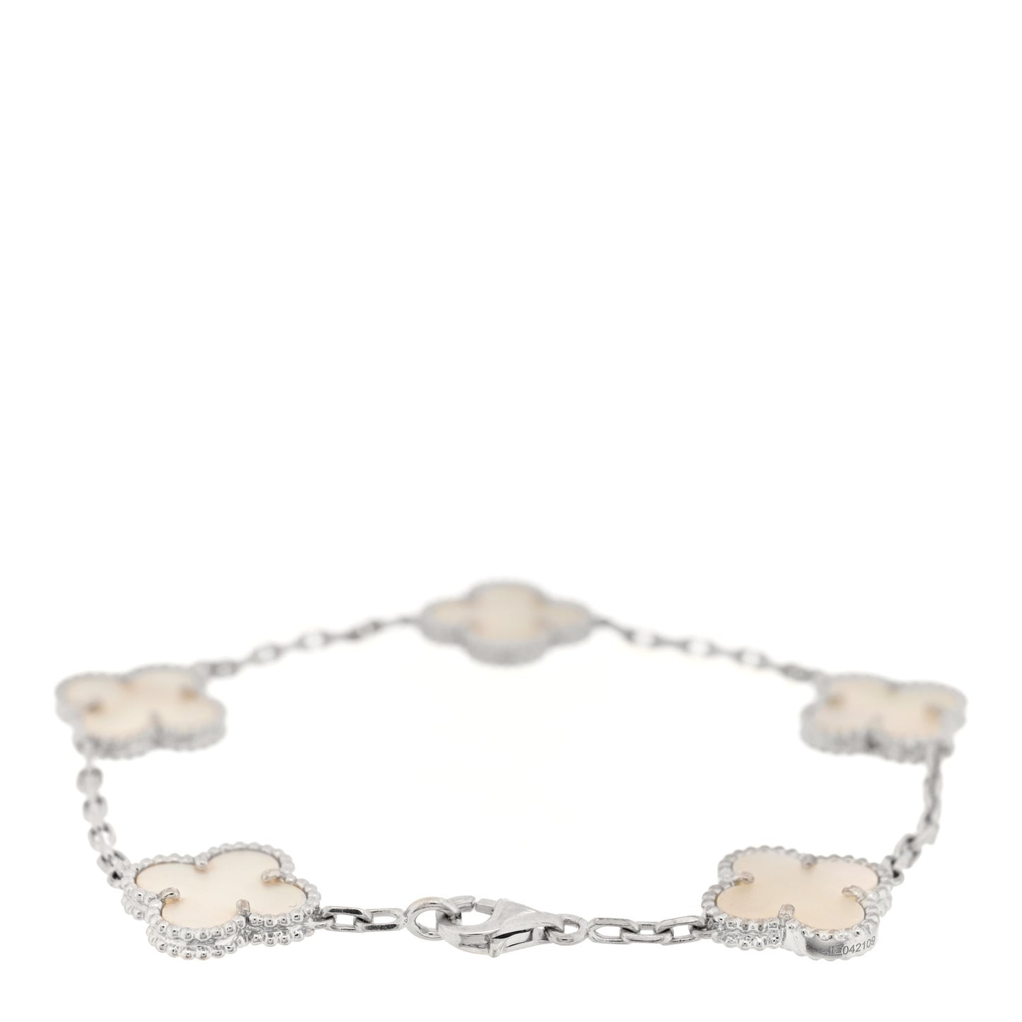 VAN CLEEF &amp; ARPELS 18K White Gold Mother of Pearl 5 Motifs Vintage Alhambra Bracelet