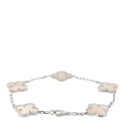 Van Cleef & Arpels VAN CLEEF &amp; ARPELS 18K White Gold Mother of Pearl 5 Motifs Vintage Alhambra Bracelet 2 of 3