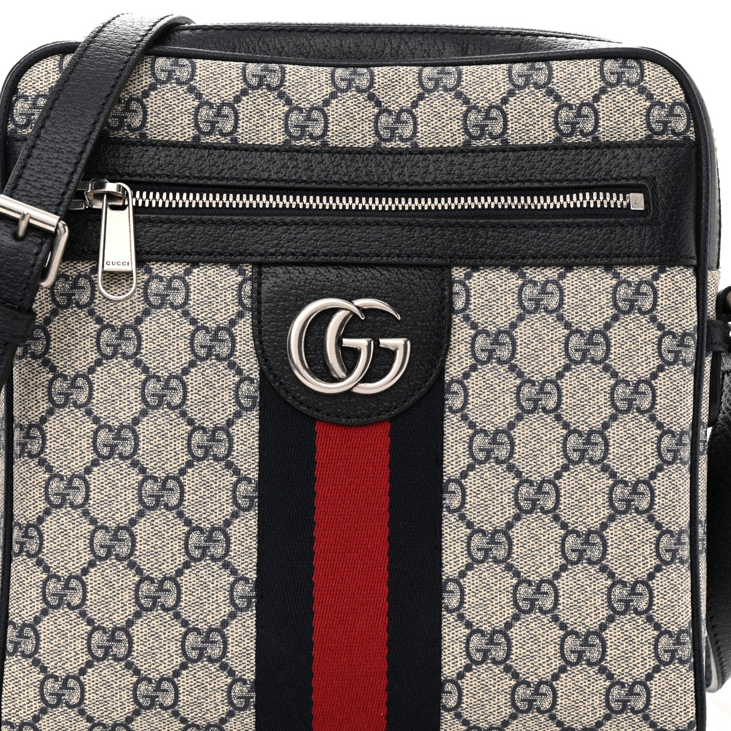 Gucci GG Supreme Monogram Textured Dollar Calfskin Web Small Ophidia Messenger Bag Beige Blue 8 of 11