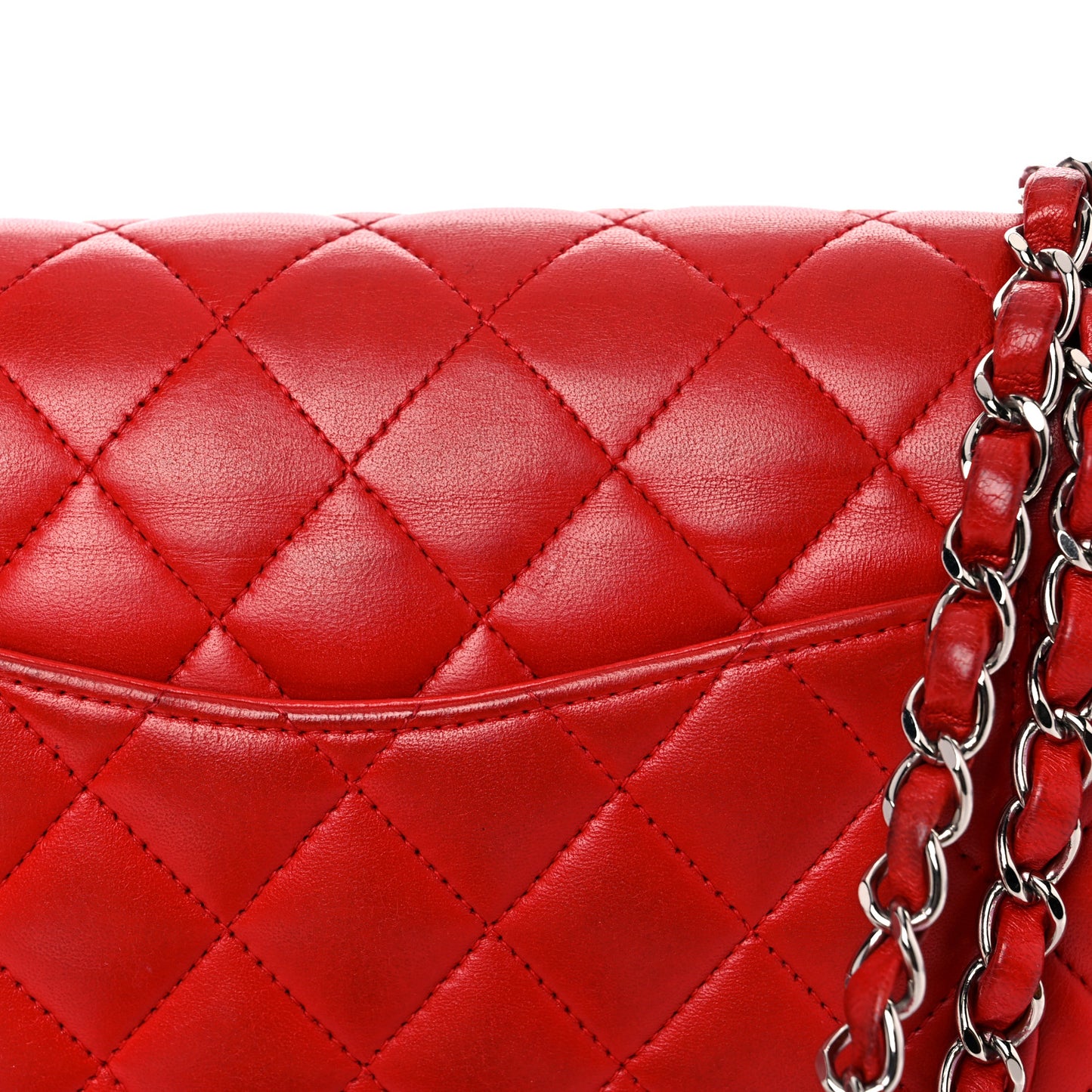 Lambskin Quilted Medium Double Flap Red