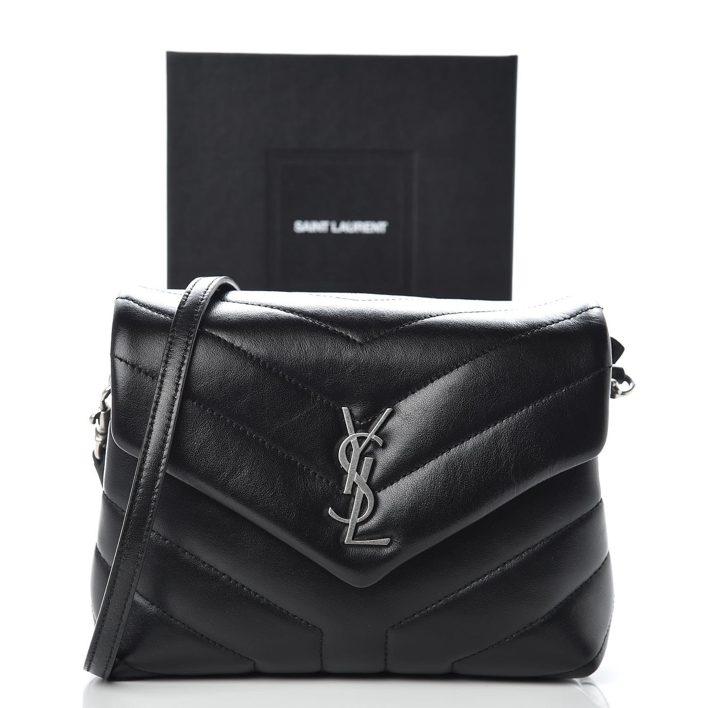 Calfskin Y Quilted Monogram Toy Loulou Crossbody Bag Black