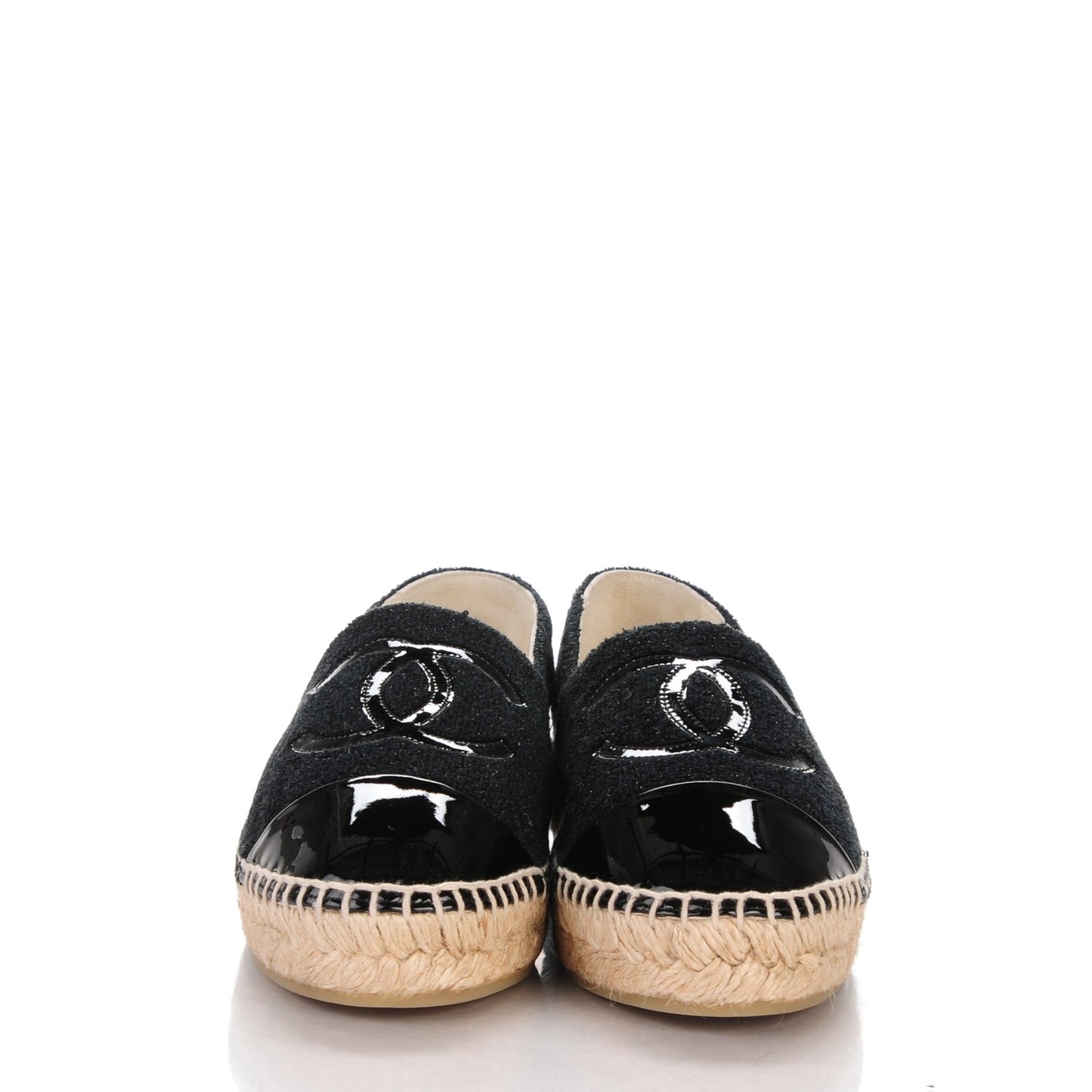 Fabric Patent Calfskin CC Espadrilles 36 Black