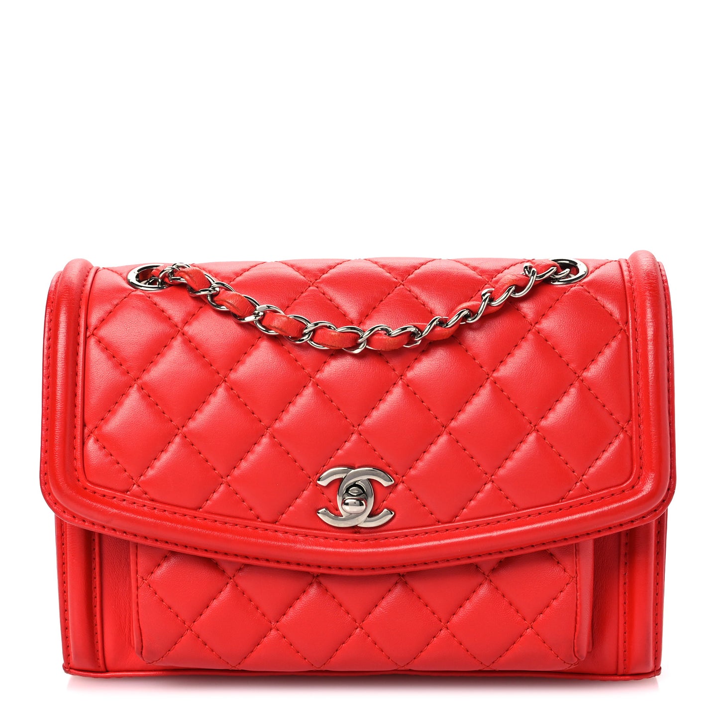 Lambskin Quilted Small Geometric Flap Red
