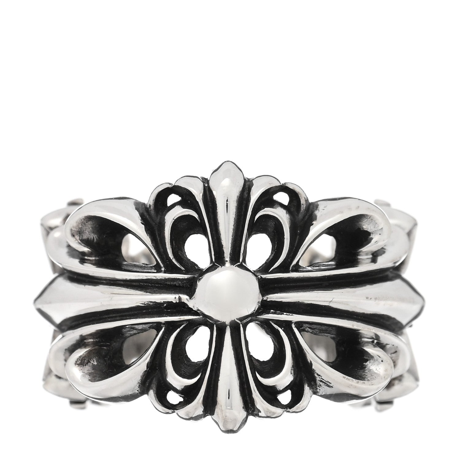 Chrome Hearts Sterling Silver Double Floral Cross Ring 55 7.25 1 of 4