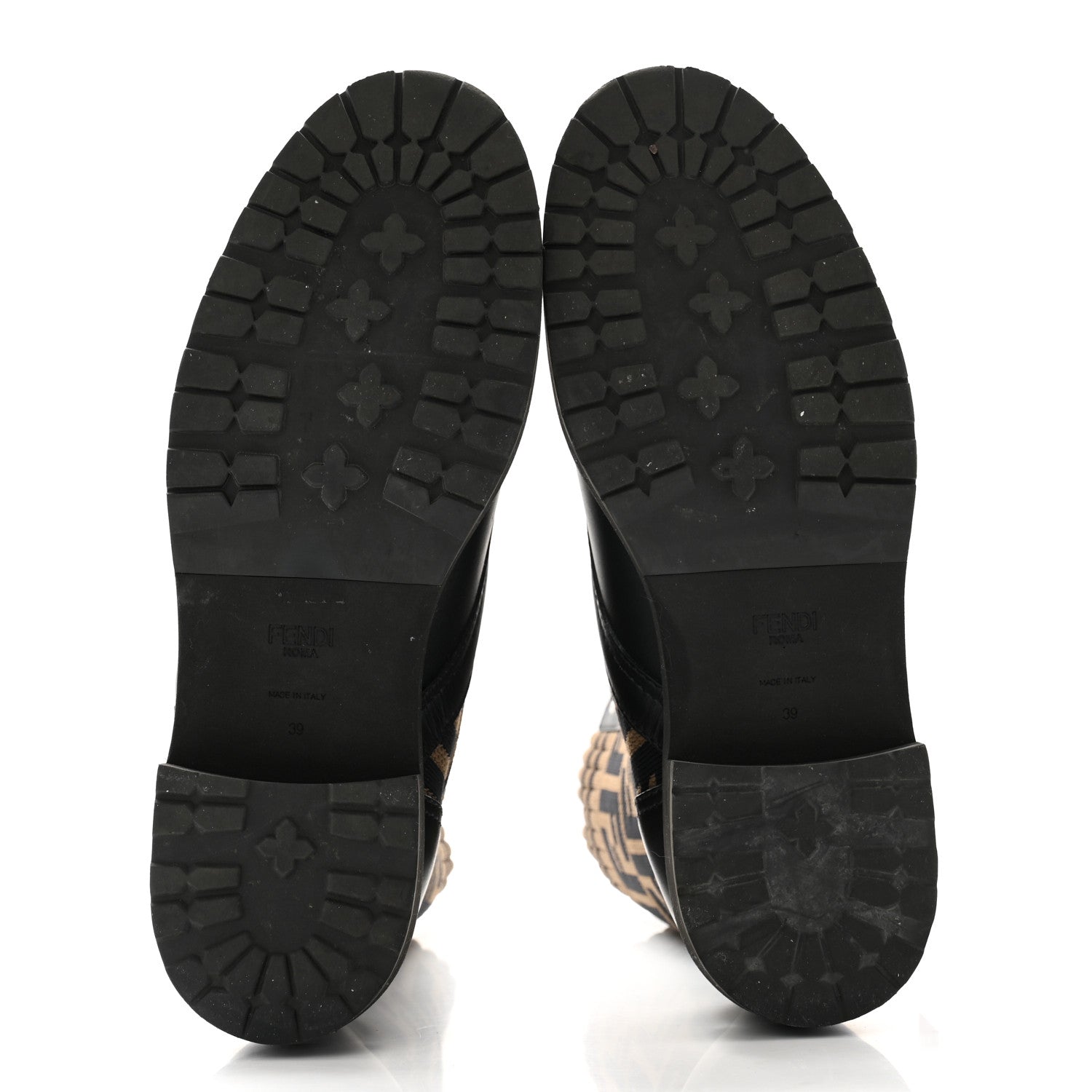 Fendi Calfskin Stretch Fabric FF Rockoko Biker Boots 39 Black Tobacco 5 of 7