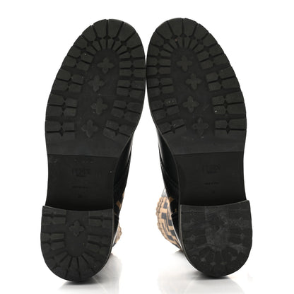 Fendi Calfskin Stretch Fabric FF Rockoko Biker Boots 39 Black Tobacco 5 of 7