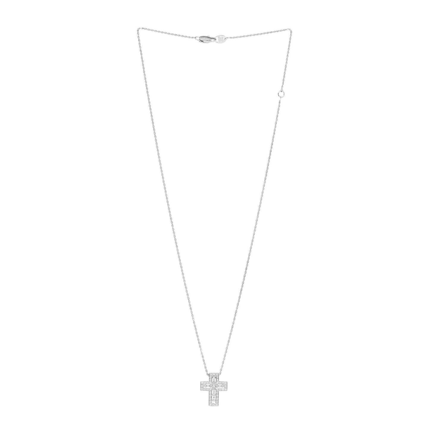 18K White Gold Diamond Belle Epoque Cross Pendant Necklace