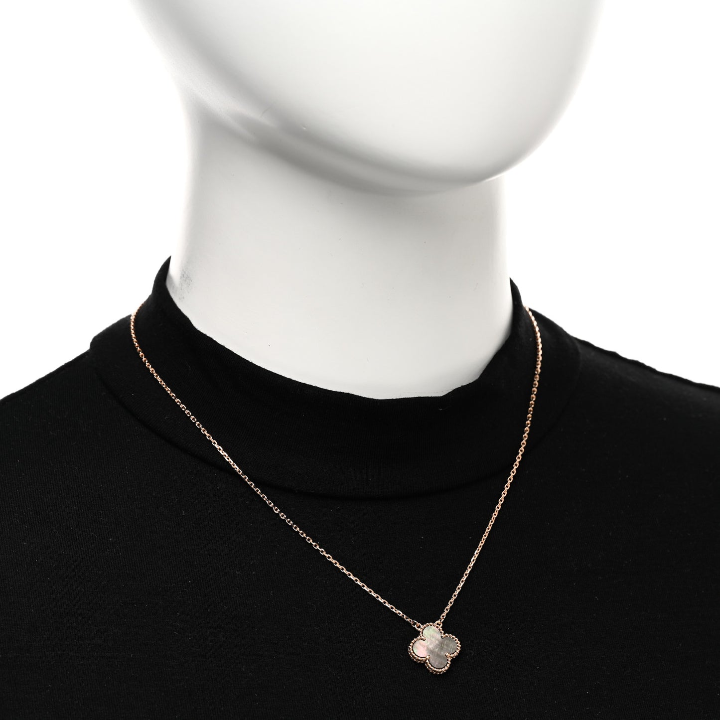18K Rose Gold Gray Mother of Pearl Vintage Alhambra Pendant Necklace