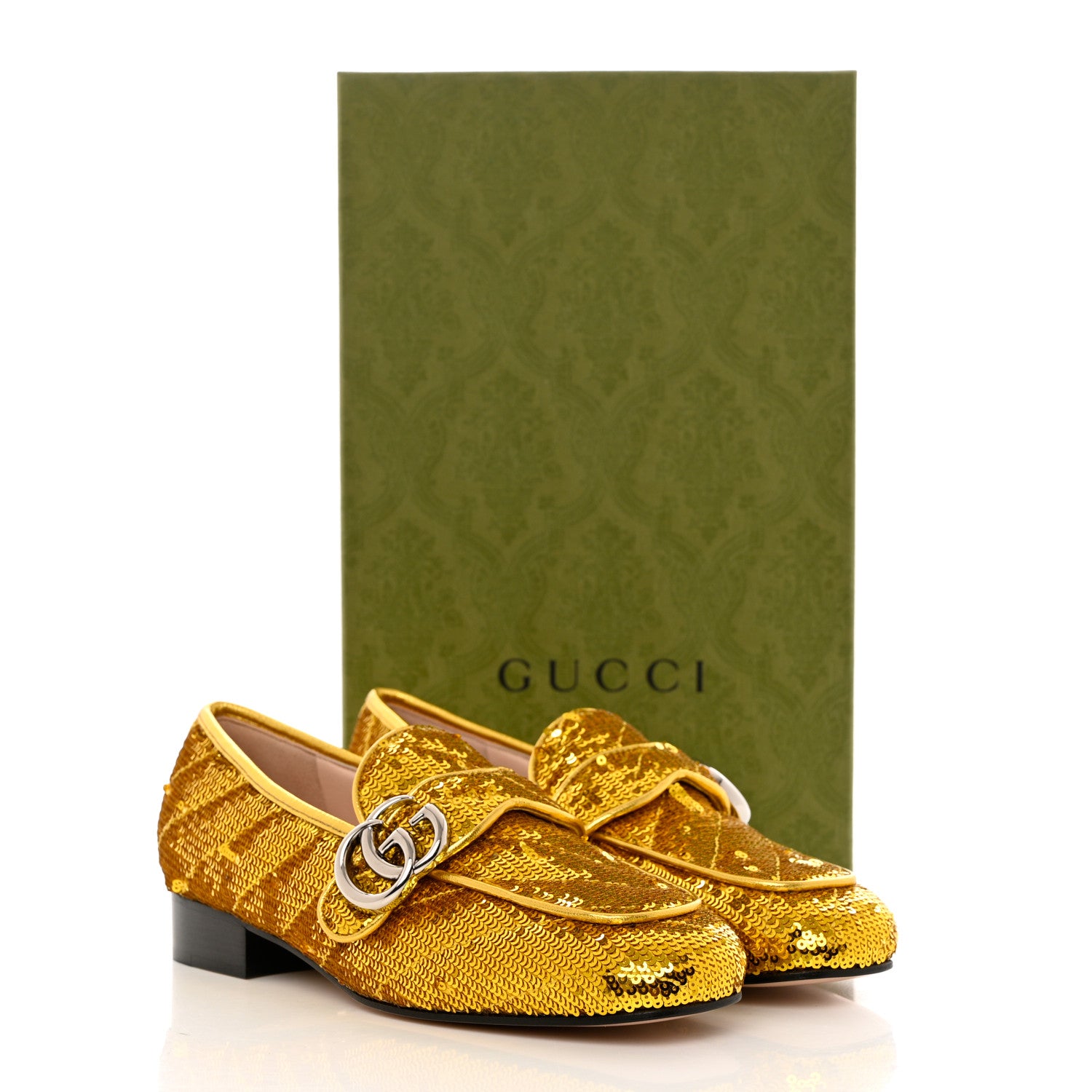Gucci Sequin Satin Matelasse GG Marmont Moccasin Loafers 35 Gold Yellow Giallo Oro Vecchio 9 of 9