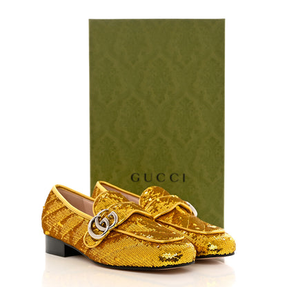 Gucci Sequin Satin Matelasse GG Marmont Moccasin Loafers 35 Gold Yellow Giallo Oro Vecchio 9 of 9