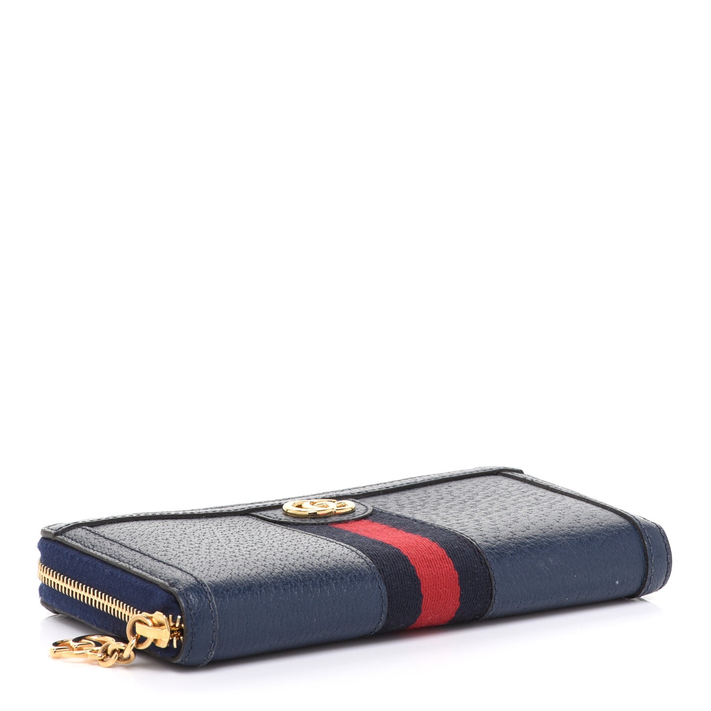 Textured Dollar Calfskin Web Ophidia Zip Around Wallet Blue Agata