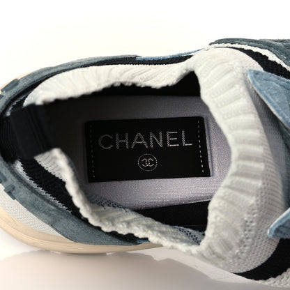 Chanel Mesh Suede Fabric Womens CC Sneakers 39.5 Blue Black White 6 of 7