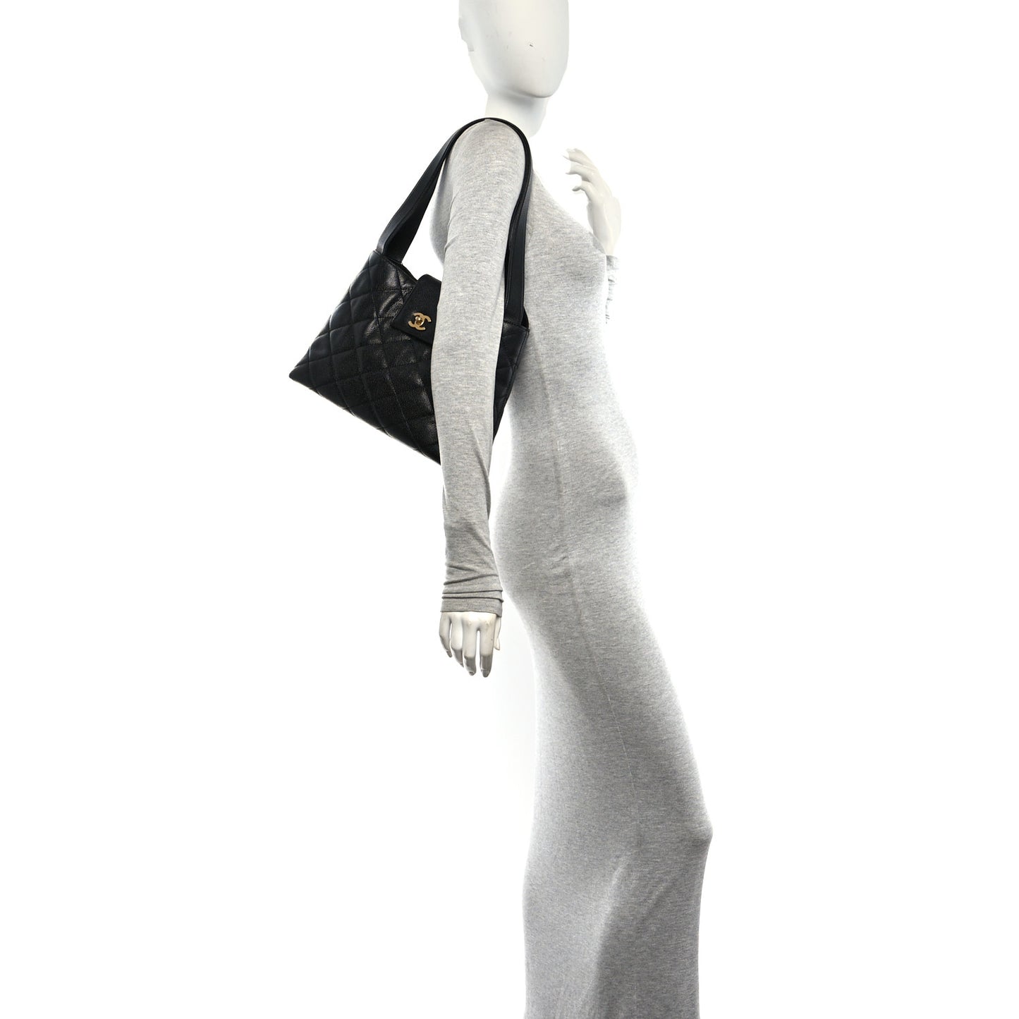 Caviar Diamond Flap Shoulder Bag Black