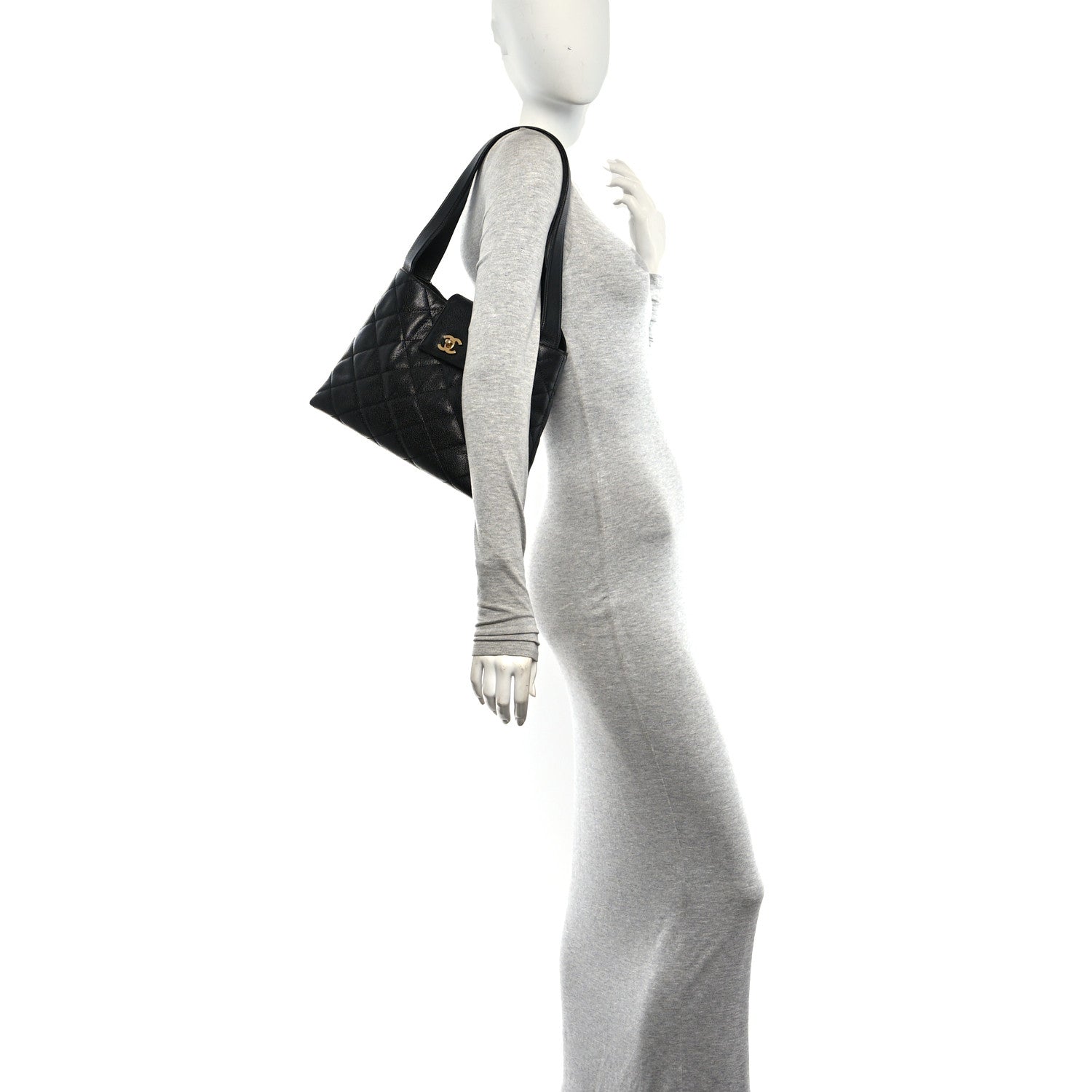 Chanel Caviar Diamond Flap Shoulder Bag Black 2 of 10