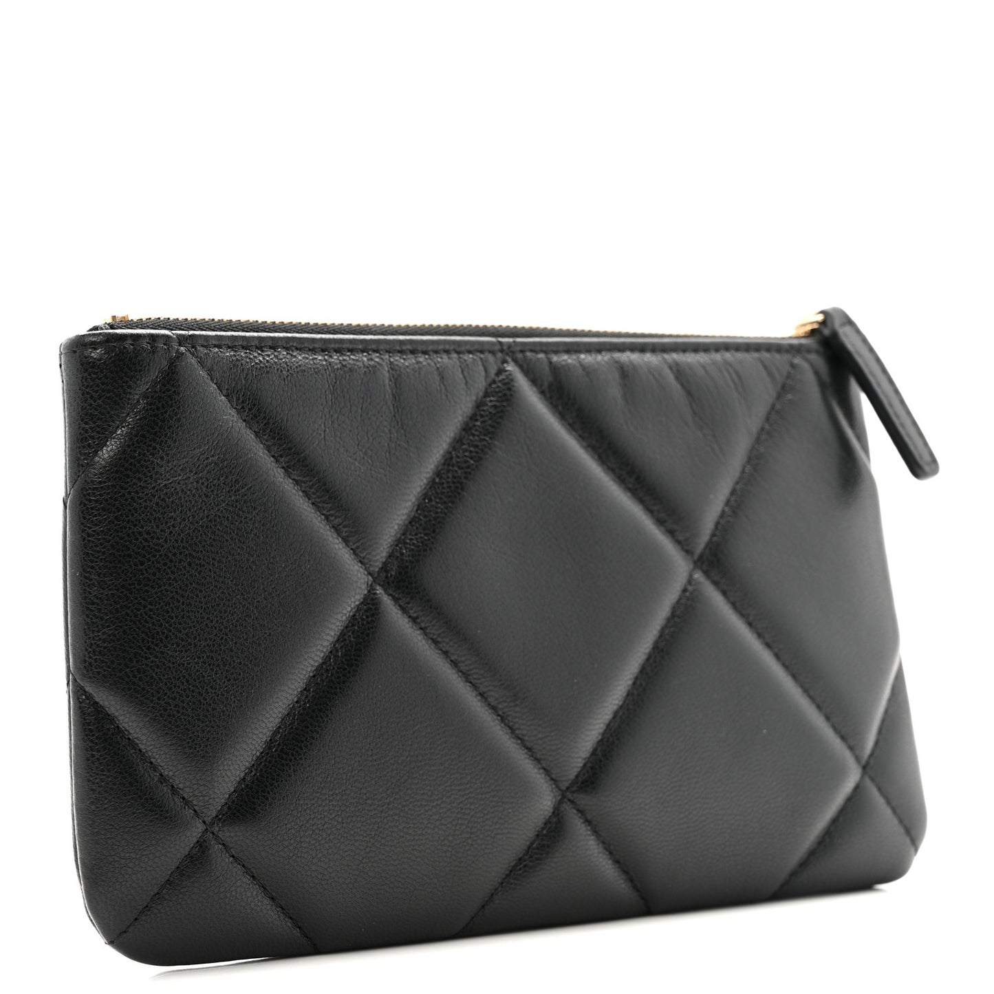 Shiny Goatskin Quilted Small Chanel 19 Pouch Black