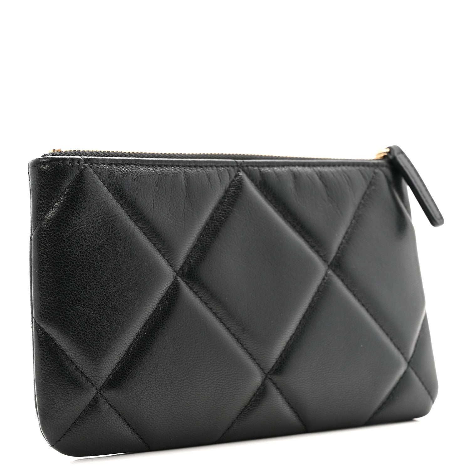Chanel Shiny Goatskin Quilted Small Chanel 19 Pouch Black 3 of 12