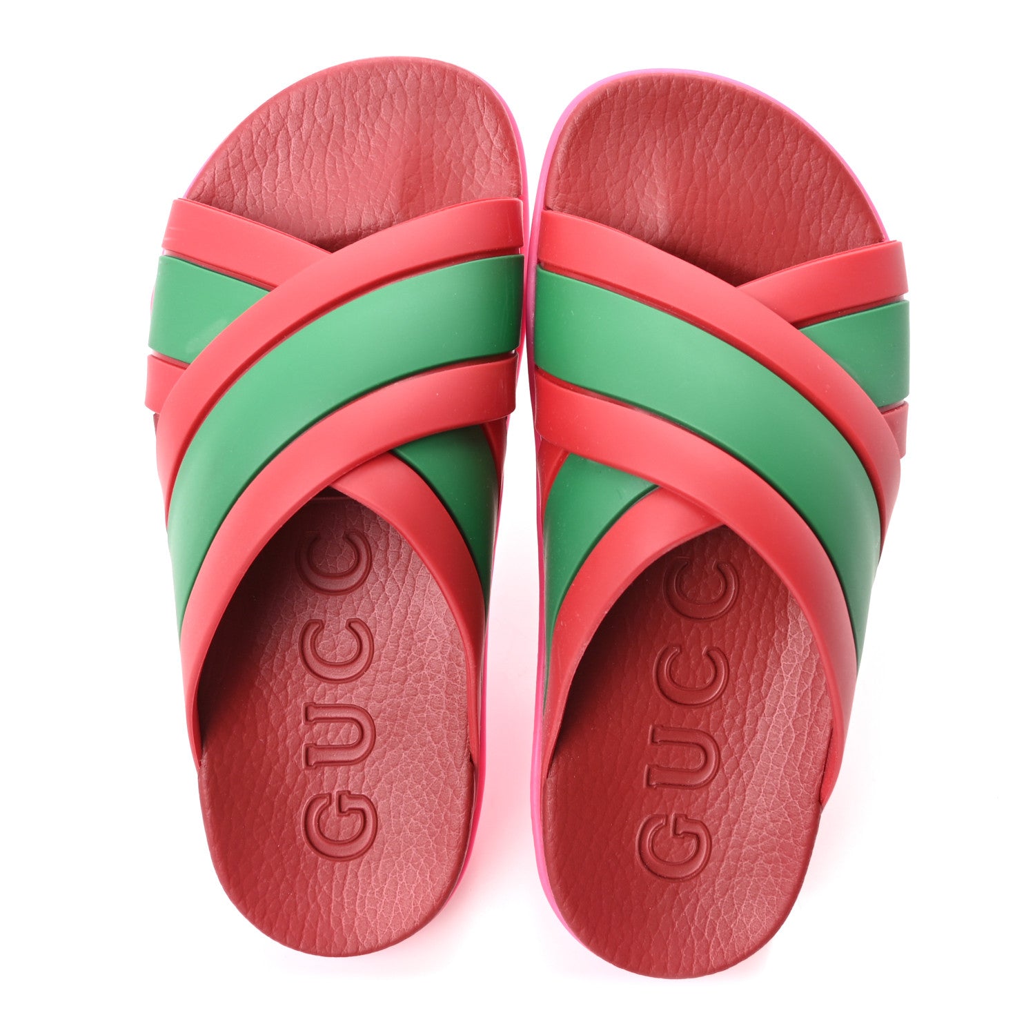 Gucci Rubber Web Womens Criss Cross Slide Sandals 36 Coral New Shamarock 2 of 9