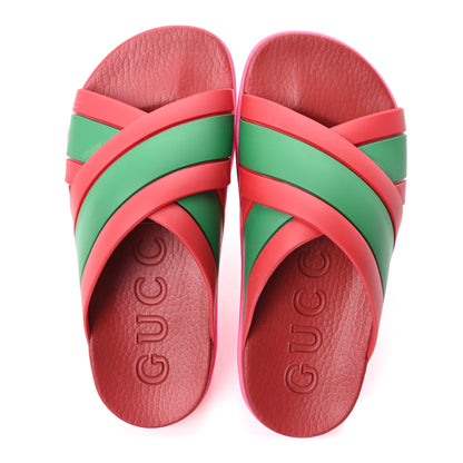 Gucci Rubber Web Womens Criss Cross Slide Sandals 36 Coral New Shamarock 2 of 9