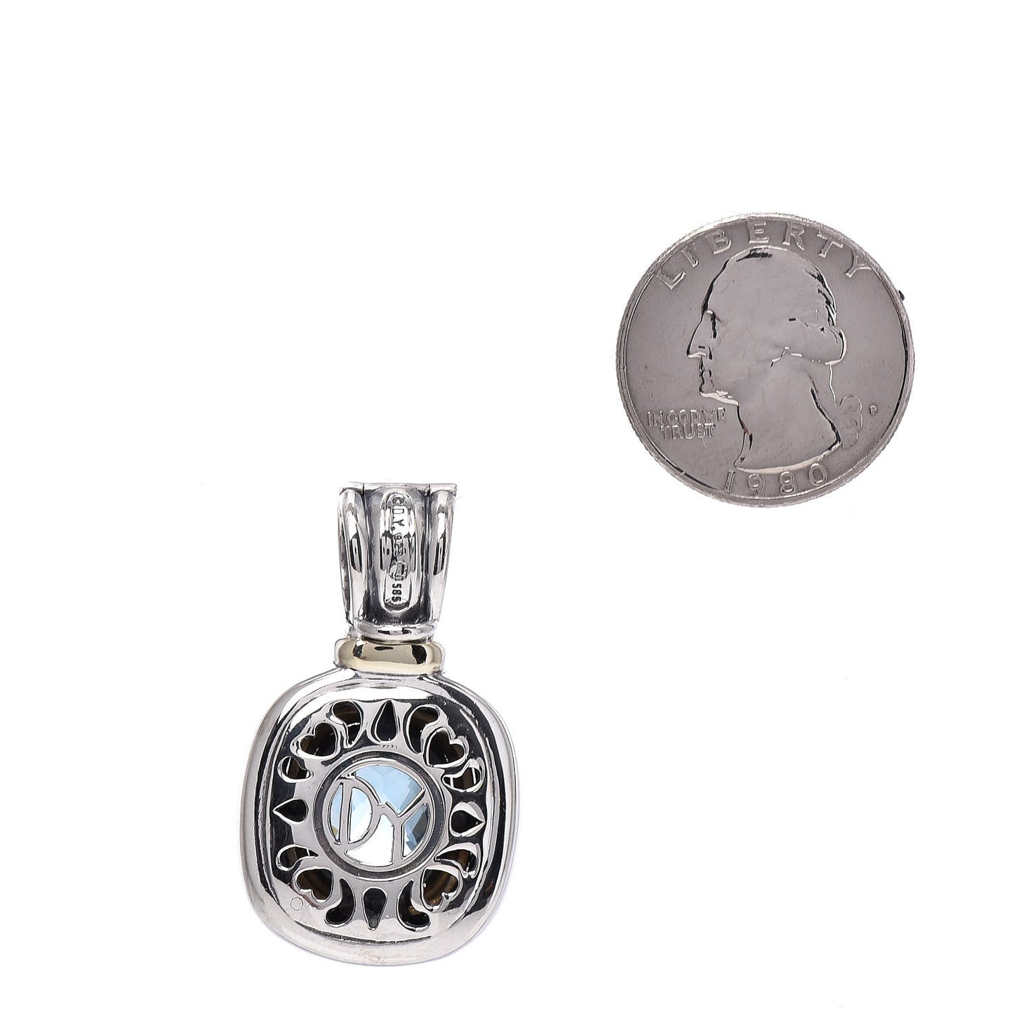 Sterling Silver 14K Yellow Gold Blue Topaz 10mm Albion Enhancer Pendant