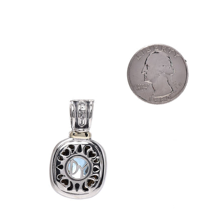David Yurman Sterling Silver 14K Yellow Gold Blue Topaz 10mm Albion Enhancer Pendant 2 of 3