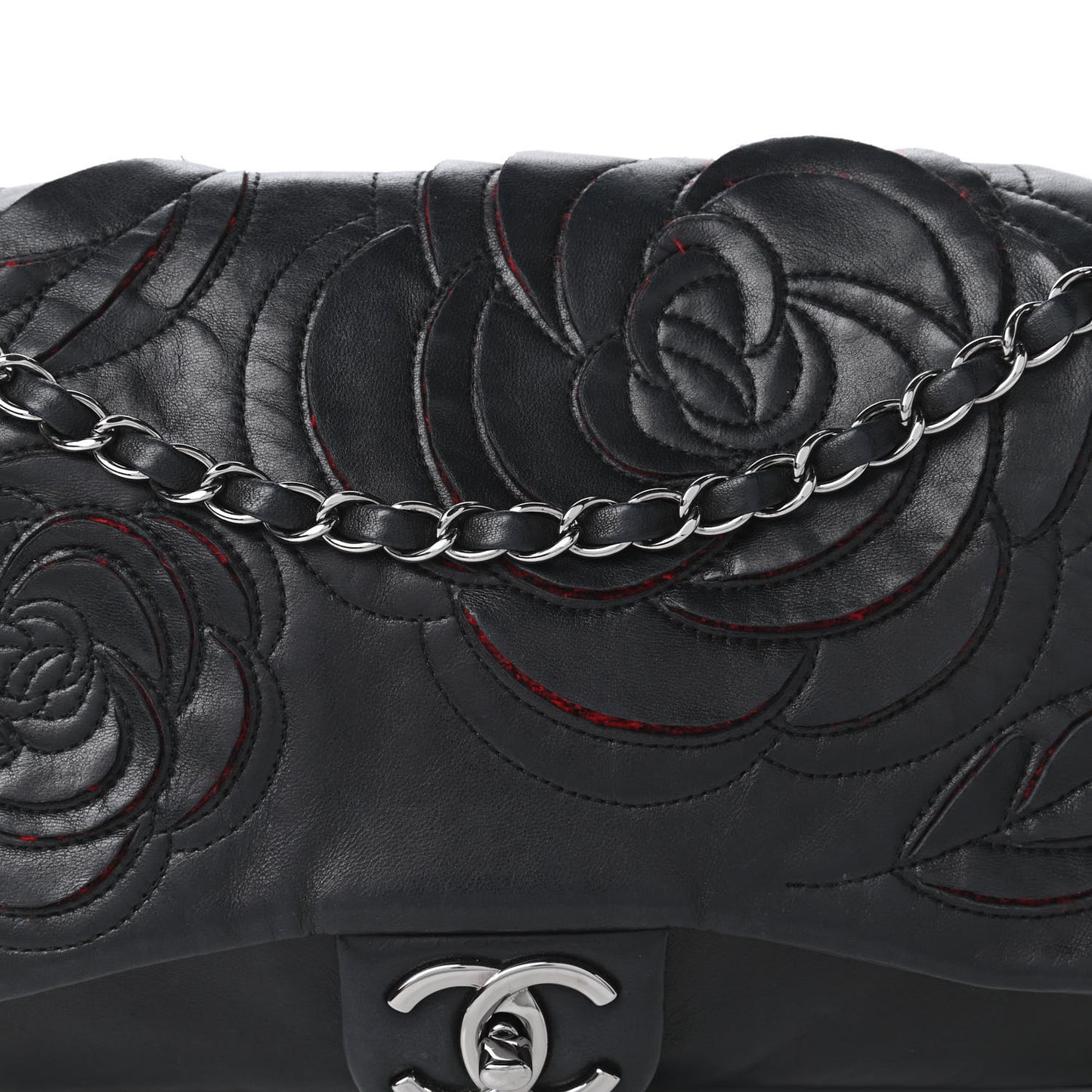 Lambskin Tweed Large Camellia Petals Flap Black
