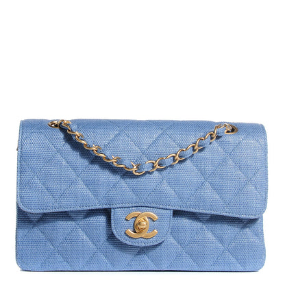 Chanel Woven Straw Quilted Small Double Flap Blue 1 of 8