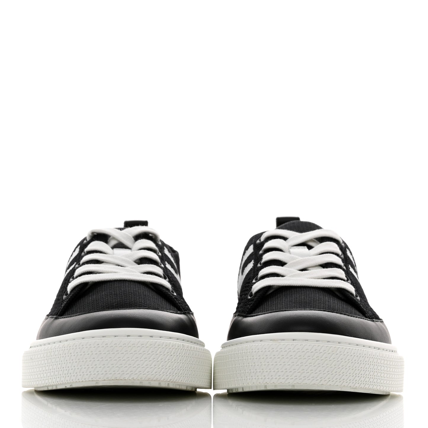 Knit Fabric Calfskin Deep Sneakers 38.5 Black White