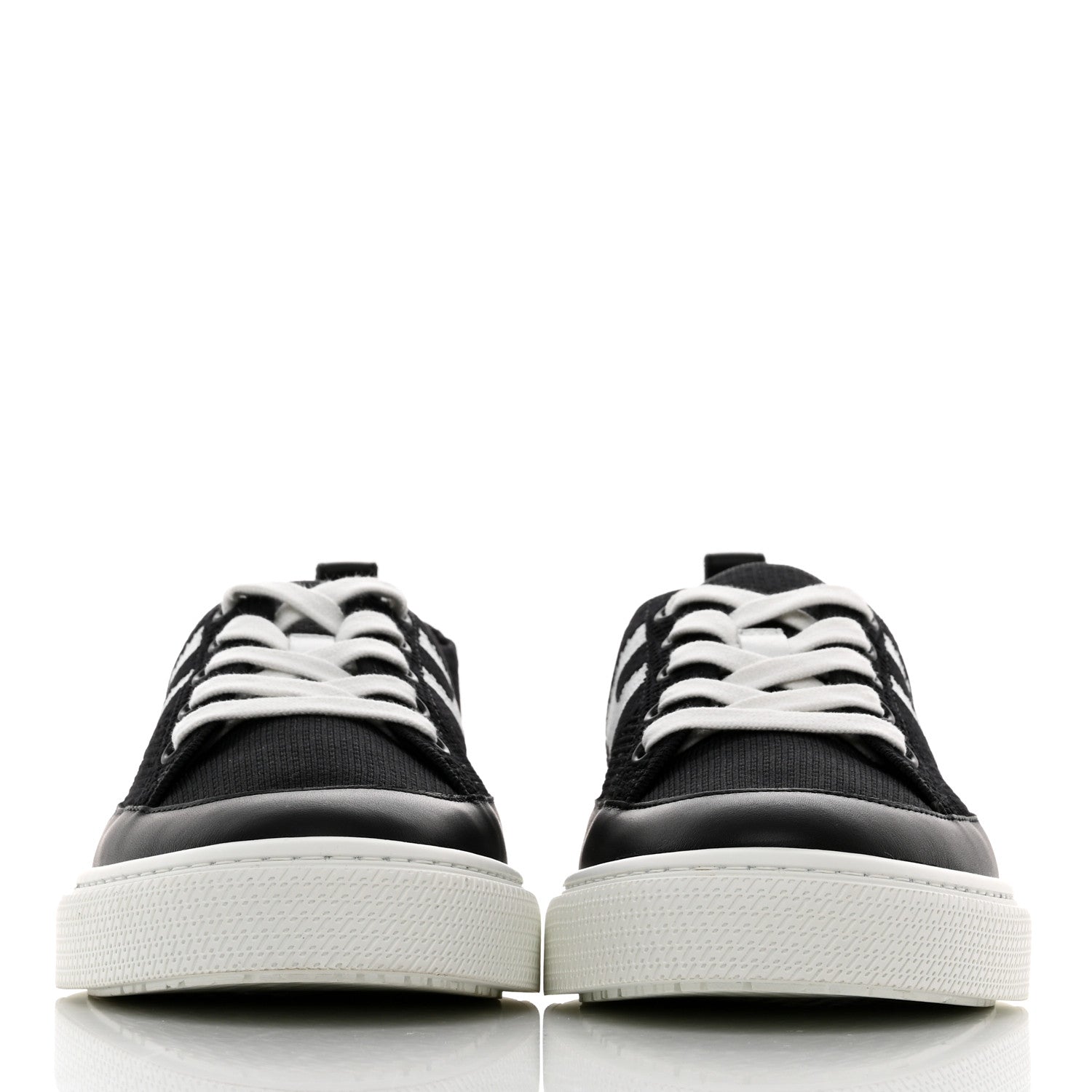 Hermes Knit Fabric Calfskin Deep Sneakers 38.5 Black White 2 of 9