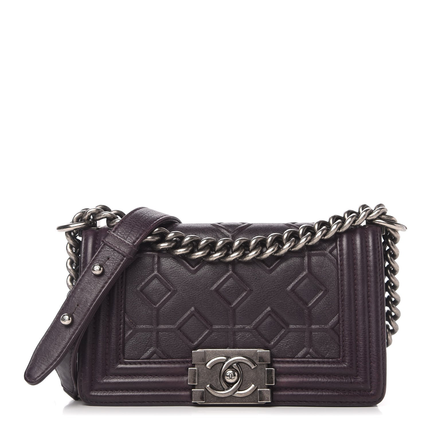 Chanel Calfskin Embossed Small Boy Flap Plum 1 of 10