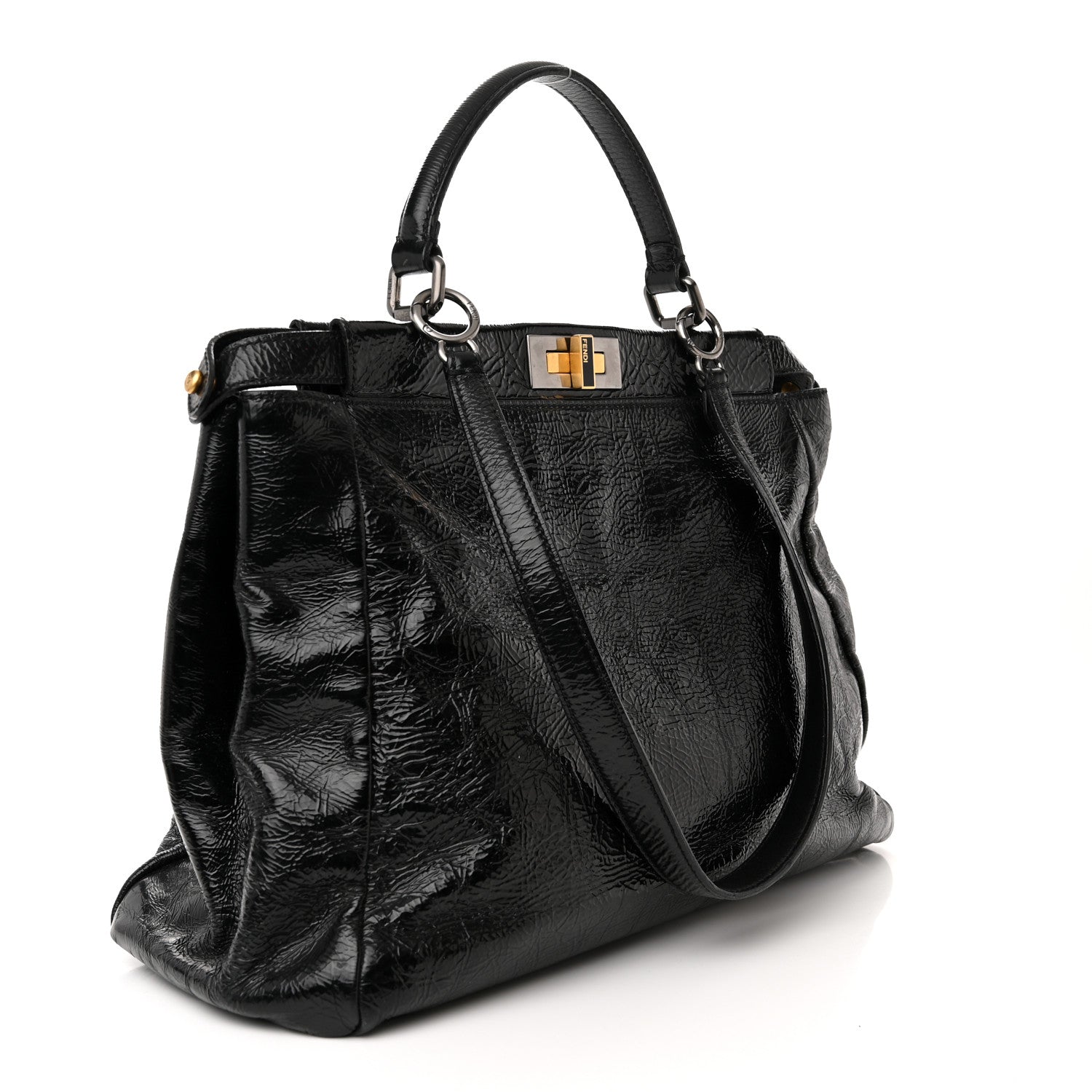Fendi Patent Large Peekaboo Iconic Satchel Black 3 of 17