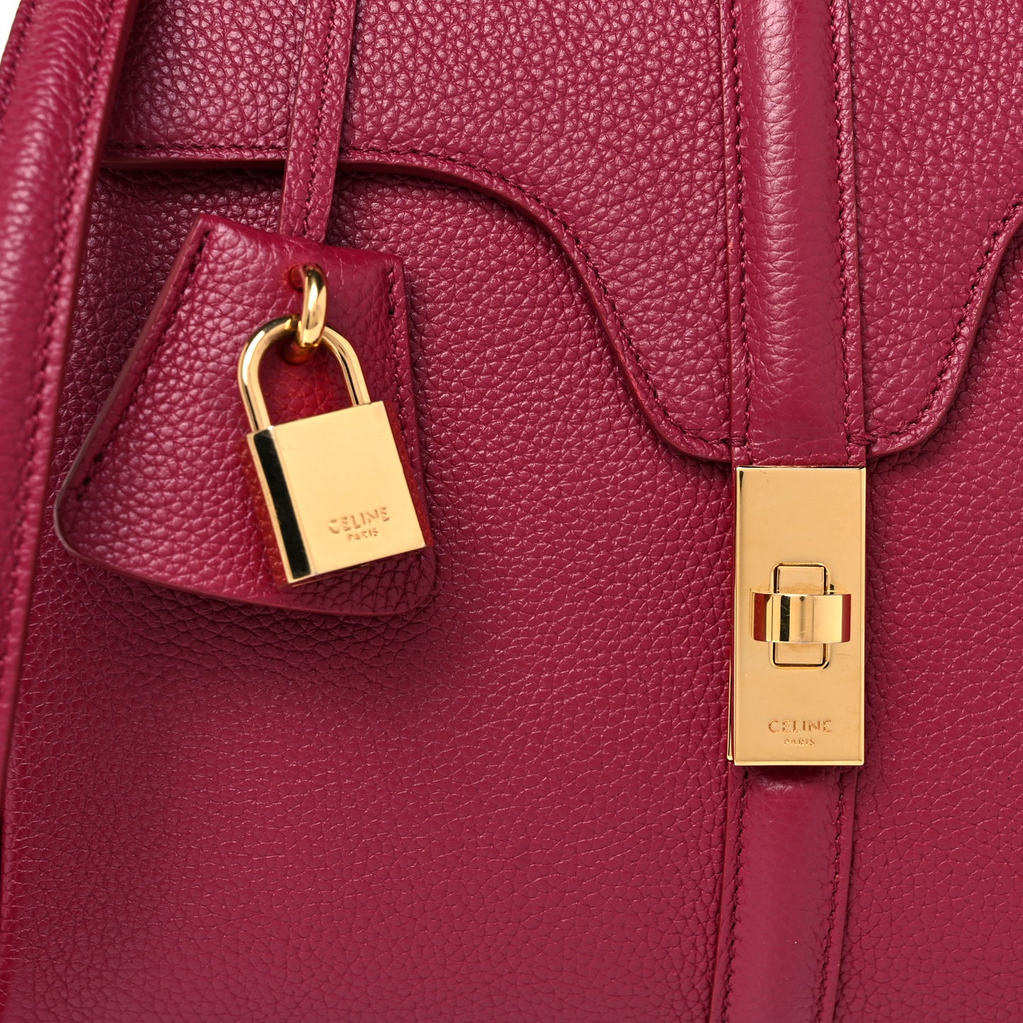 Grained Calfskin Small 16 Top Handle Bag Rasberry
