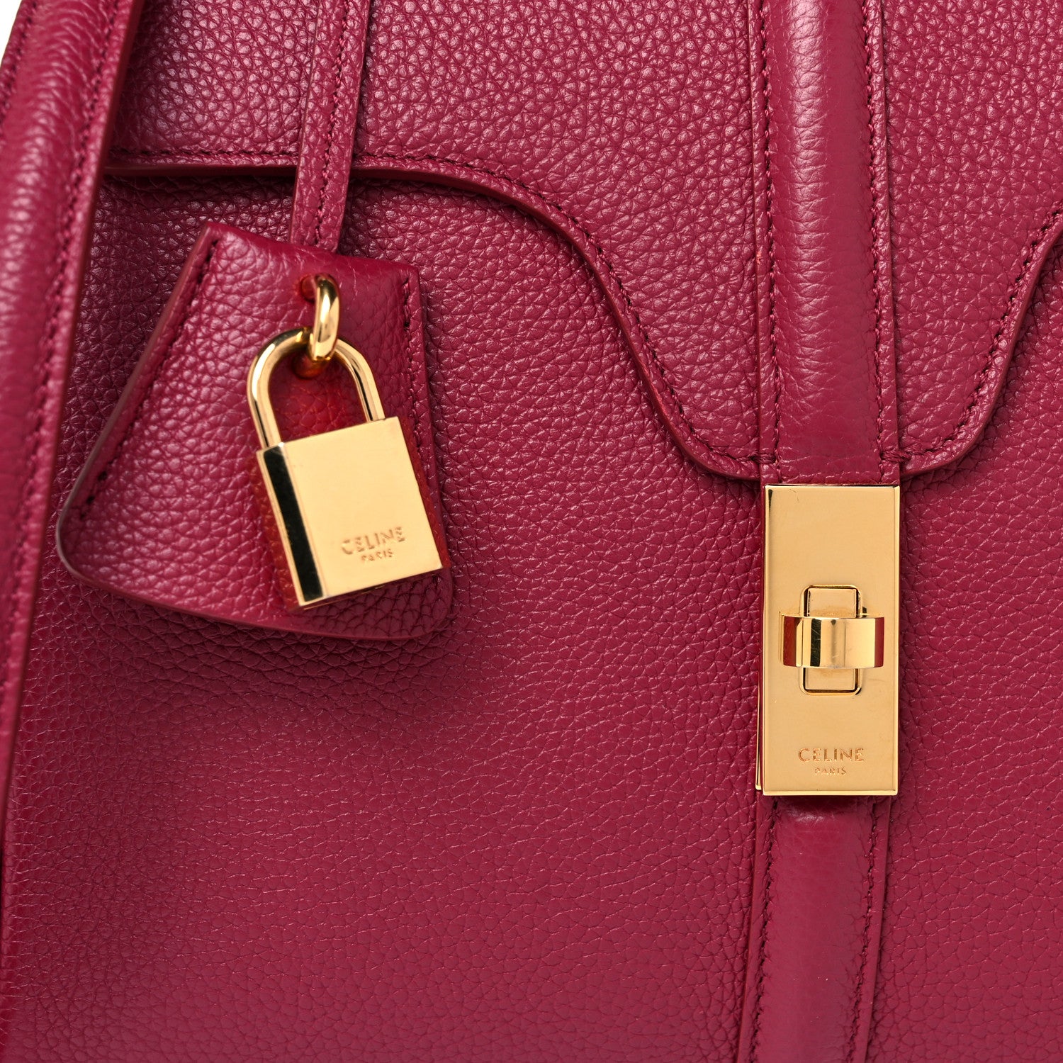 Celine Grained Calfskin Small 16 Top Handle Bag Rasberry 7 of 16