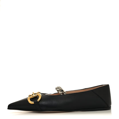 Gucci Nappa Lumiere Deva Horsebit Chain Embellished Flats 35.5 Black 1 of 9