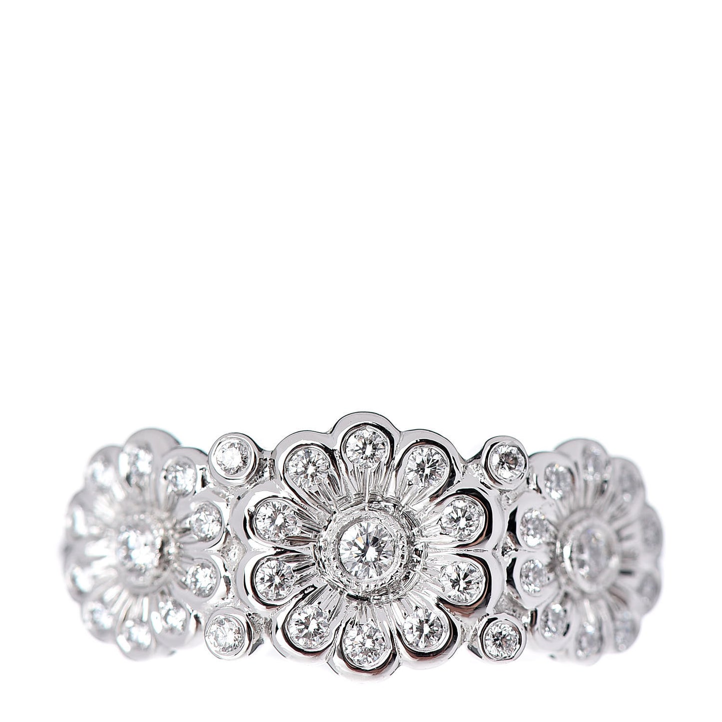 Platinum Diamond Three Flower Ring 50 5.5