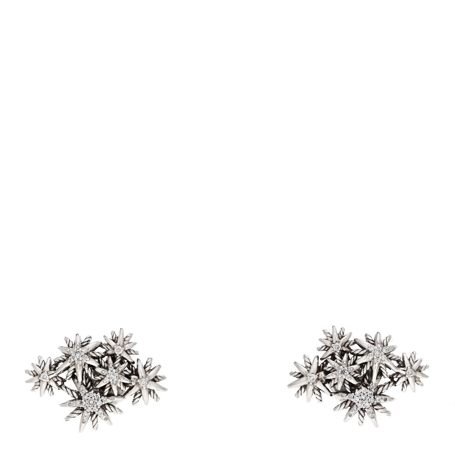 Sterling Silver Diamond Starburst Cluster Earrings