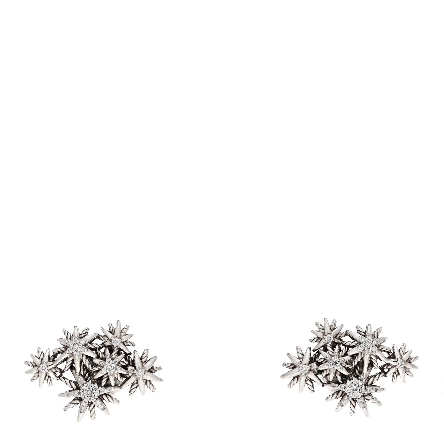 David Yurman Sterling Silver Diamond Starburst Cluster Earrings 1 of 4