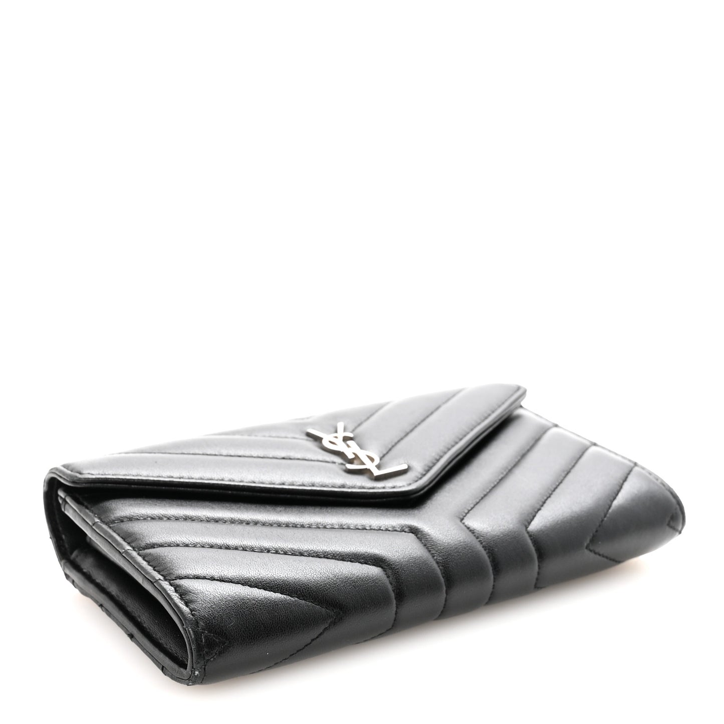 Lambskin Y Quilted Monogram Large Loulou Flap Wallet Black