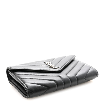 Saint Laurent Lambskin Y Quilted Monogram Large Loulou Flap Wallet Black 4 of 7