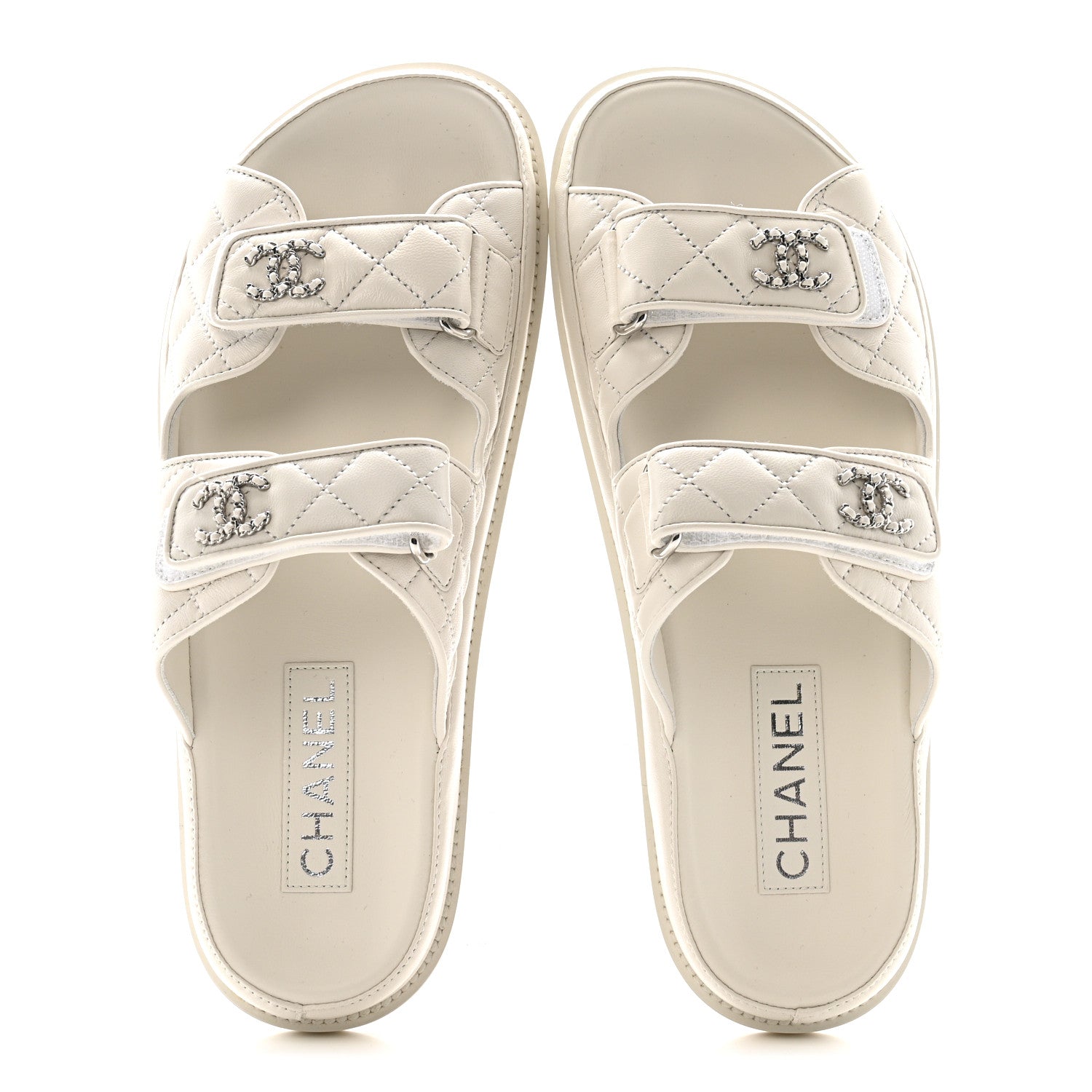 Chanel Lambskin Quilted Velcro Dad Chain CC Slide Sandals 39.5 White 2 of 11