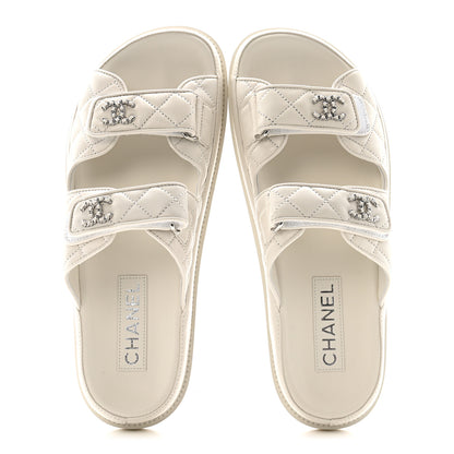 Chanel Lambskin Quilted Velcro Dad Chain CC Slide Sandals 39.5 White 2 of 11