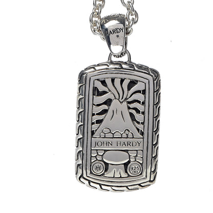 John Hardy Sterling Silver Black Sapphire Lava Rock Dog Tag Necklace 6 of 7